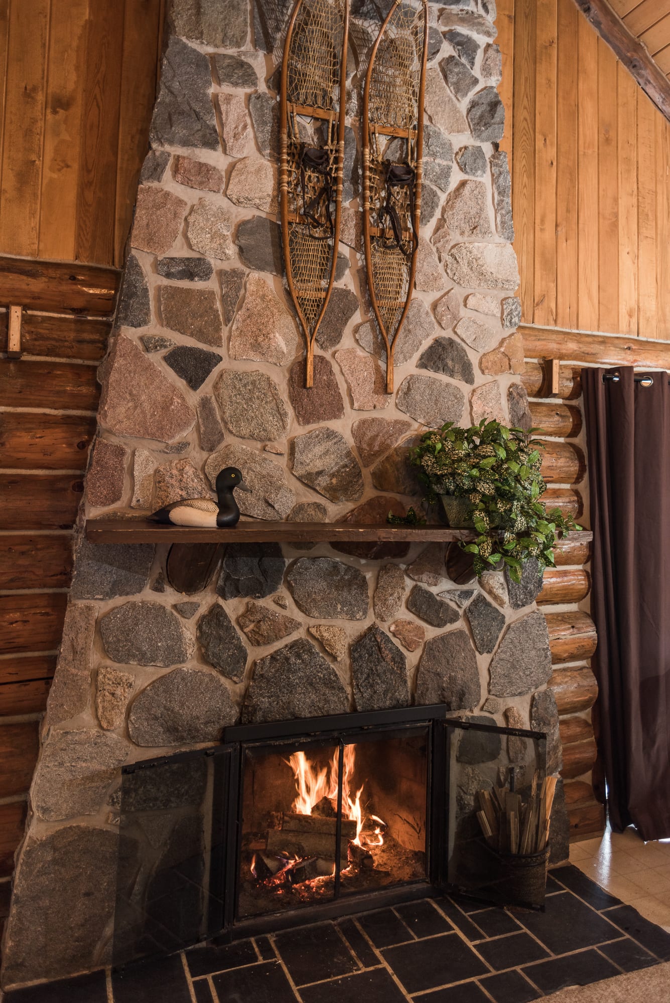 Cabin fireplace.