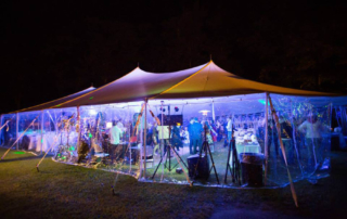 Party tent at night.