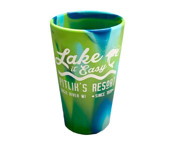 Blue and green silicon pint holder.