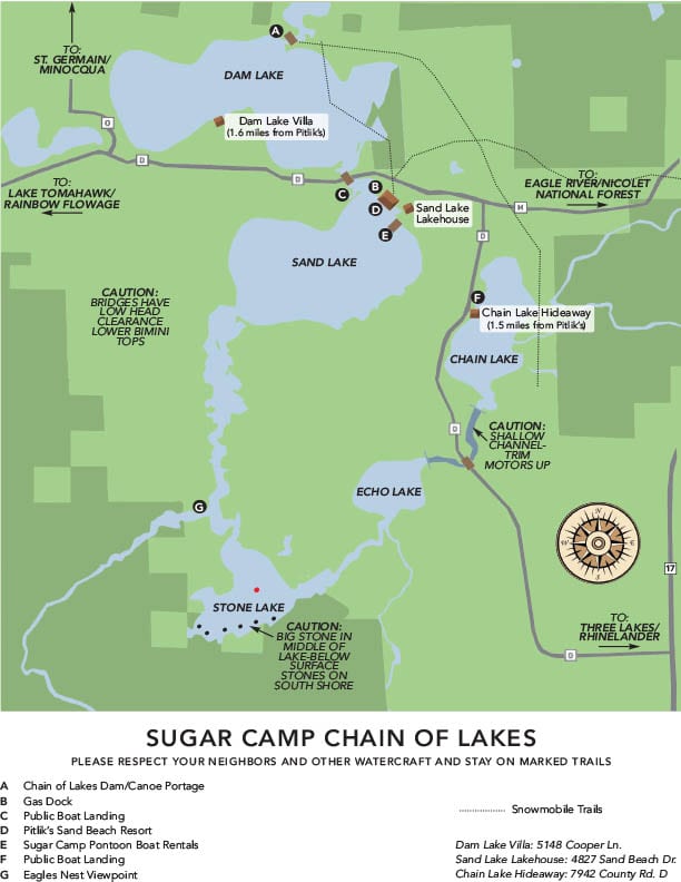 Sugar Camp chain of lakes map.