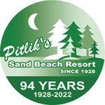 Pitlik's Sand Beach Resort logo. Since 1928. 94 years 1928-2022.